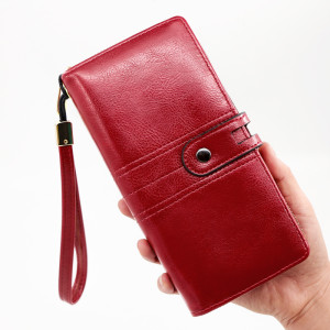 Personalized and fashionable long wallet wallet, simple wax leather, solid color change bag, hand-held bag