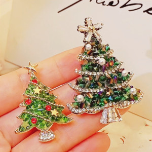 Green Christmas tree brooch, Christmas gift clothes matching accessories, high-end crystal brooch, coat brooch