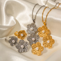 Stainless steel flower necklace earrings ring