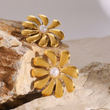 Stainless steel flower earrings ring