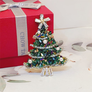 Green Christmas tree brooch, Christmas gift clothes matching accessories, high-end crystal brooch, coat brooch