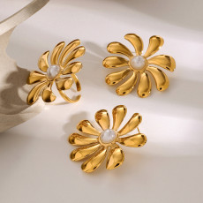 Stainless steel flower earrings ring