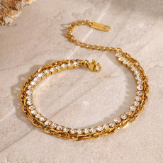 Stainless steel full diamond bracelet with multiple layers of jewelry
