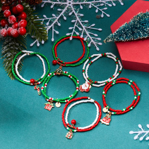 Christmas Bracelet Drip Oil Santa Claus Festival Rice Beads Contrasting Beads Double Layer Pendant Handmade
