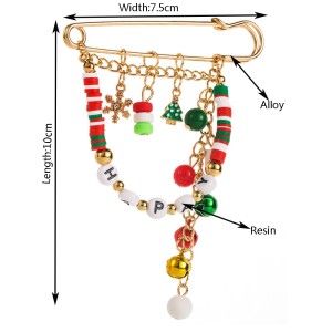 Christmas fun brooch alloy bead HAPPY letter bell accessories fashion holiday brooch