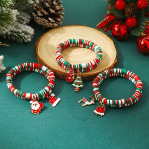 Christmas Soft Ceramic Bead Bracelet, Santa Claus Gift Bracelet, Festival Color Clash Bracelet