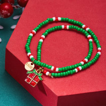 Christmas Bracelet Drip Oil Santa Claus Festival Rice Beads Contrasting Beads Double Layer Pendant Handmade
