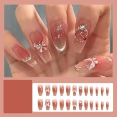 Handmade wearable nail art with silver glitter butterfly nail patches and wearable nail patches (including glue)