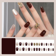 Handmade wearable nail art with silver glitter butterfly nail patches and wearable nail patches (including glue)