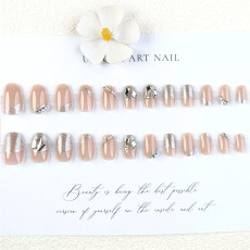 Handmade wearable nail art with silver glitter butterfly nail patches and wearable nail patches (including glue)