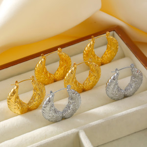 Stainless steel wing feather patterned earrings