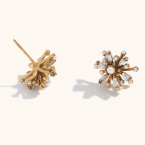 Stainless Steel Pearl zircon Flower Earrings