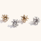Stainless Steel Pearl zircon Flower Earrings