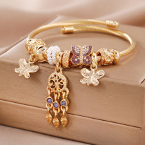 Stainless steel sweet butterfly dream catcher open bracelet