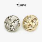 12MM Round cross inlaid with diamonds metal silver plated snap charms