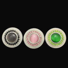 20MM Pink cat's eye stone with full diamond metal metal silver plated snap charms