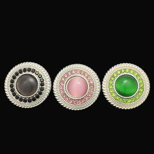 20MM Pink cat's eye stone with full diamond metal metal silver plated snap charms