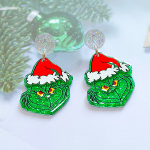 Christmas Acrylic Grinch Green Headed Monster Earrings