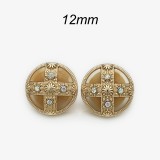 12MM Round cross inlaid with diamonds metal silver plated snap charms