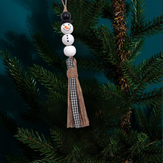 20MM white snowman wooden bead Christmas home decoration bead string hemp rope tassel bead pendant