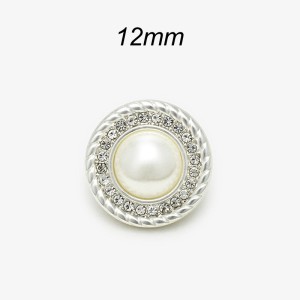 12MM Pearl Diamond metal silver plated snap charms
