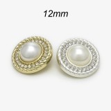 12MM Pearl Diamond metal silver plated snap charms