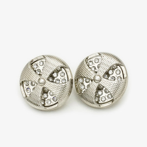 20MM Round cross inlaid with diamonds metal silver plated snap charms