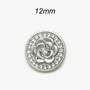 12MM Diamond encrusted flower metal silver plated snap charms