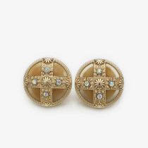 20MM Round cross inlaid with diamonds metal silver plated snap charms