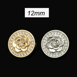 12MM Diamond encrusted flower metal silver plated snap charms