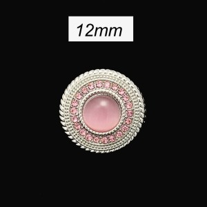 12MM Pink cat's eye stone with full diamond metal metal silver plated snap charms