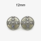 12MM Round cross inlaid with diamonds metal silver plated snap charms