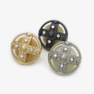 20MM Round cross inlaid with diamonds metal silver plated snap charms