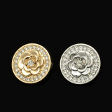 20MM Diamond encrusted flower metal silver plated snap charms