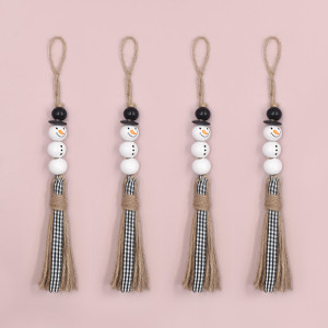20MM white snowman wooden bead Christmas home decoration bead string hemp rope tassel bead pendant