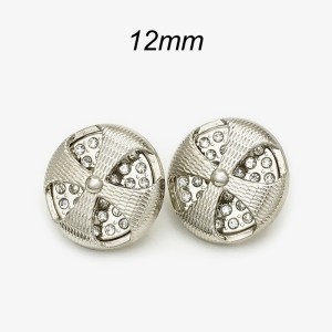 12MM Round cross inlaid with diamonds metal silver plated snap charms