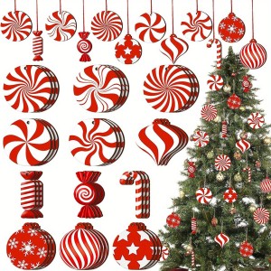 12pcs/lot Cane candy Christmas decoration Christmas tree hanging decoration Christmas tree wood carving cane candy mint Christmas