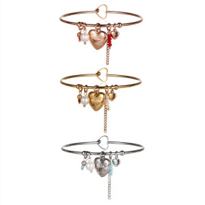 Stainless steel waterproof rose gold heart-shaped English ILoveYou bracelet