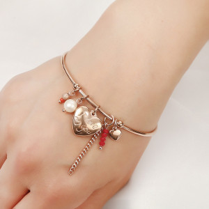 Stainless steel waterproof rose gold heart-shaped English ILoveYou bracelet