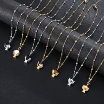 Stainless steel leaf trophy natural stone necklace