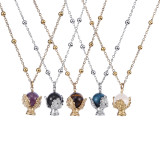 Stainless steel leaf trophy natural stone necklace