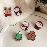 Cute Christmas brooch cartoon Japanese Christmas tree elk metal badge accessory pendant