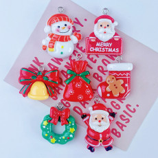DIY Jewelry Accessories Bright Resin Christmas Series Pendant Santa Claus Bell Keychain Pendant