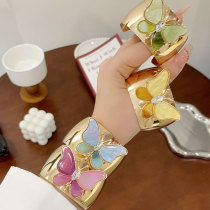 Metal hollow colored butterfly wide bracelet
