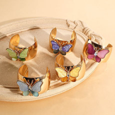 Metal hollow colored butterfly wide bracelet