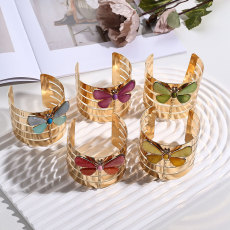 Metal hollow colored dragonfly wide bracelet