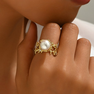 Pearl Copper Open Ring
