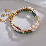 Stainless steel bead pearl natural stone bracelet