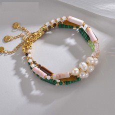 Stainless steel bead pearl natural stone bracelet
