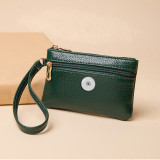Litchi Pattern Double Zipper Handheld Wallet PU Solid Color Card Coin Storage Bag fit 20MM  Snaps button jewelry wholesale